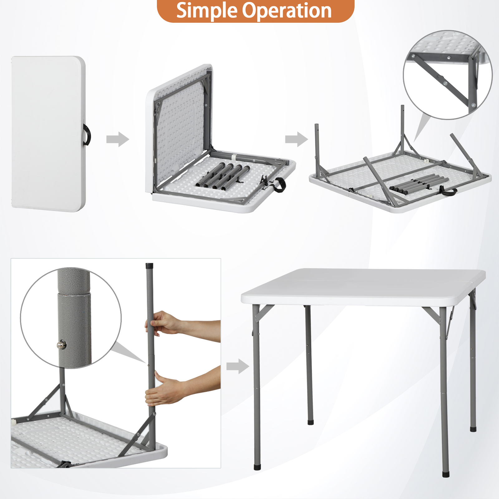 34″ Square Folding Card Table Fold-in-Half Utility Plastic Table w/Carry Handle
