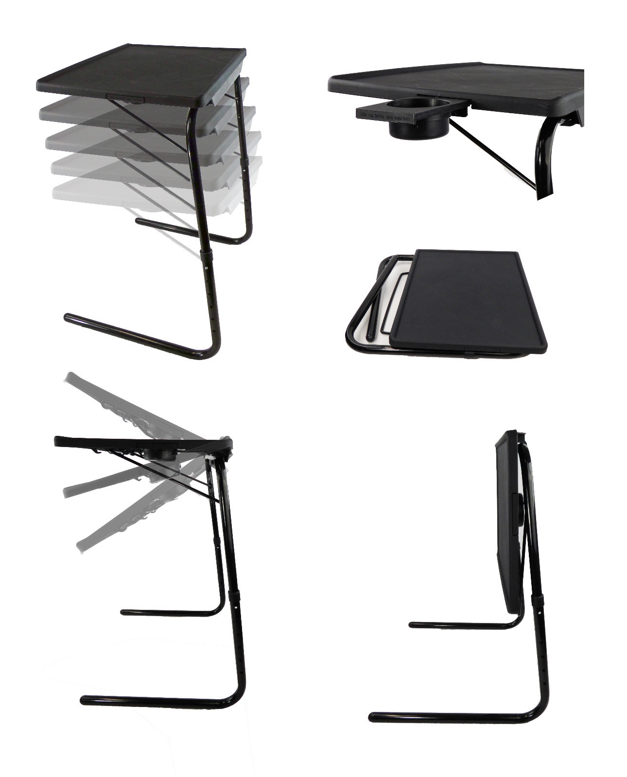 Portable & Foldable Comfortable Adjustable TV Tray Table Stand + Cup Holder NEW