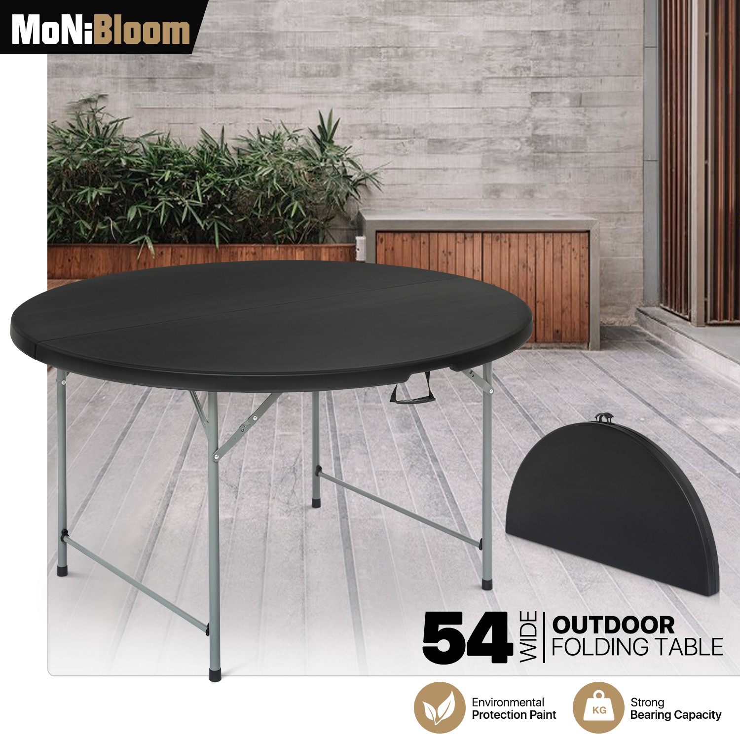 Foldable Indoor Plastic Round Dining Table Portable Outdoor Picnic Desk w/Handle