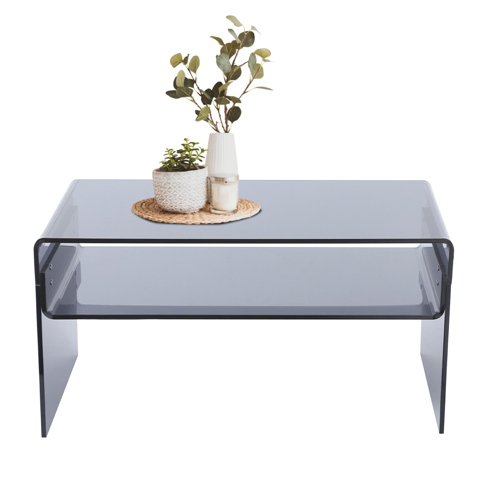 Modern Acrylic Coffee Table, 2-Tier End/Side Desk, 31.5″ W x 15.8″ D/H, Black
