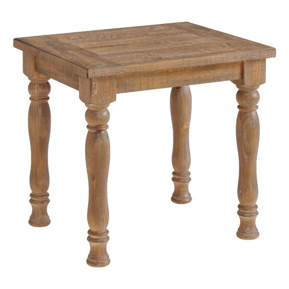 Pemberly Row 22×26″ Farmhouse Wood Turned Leg End Table in Brown