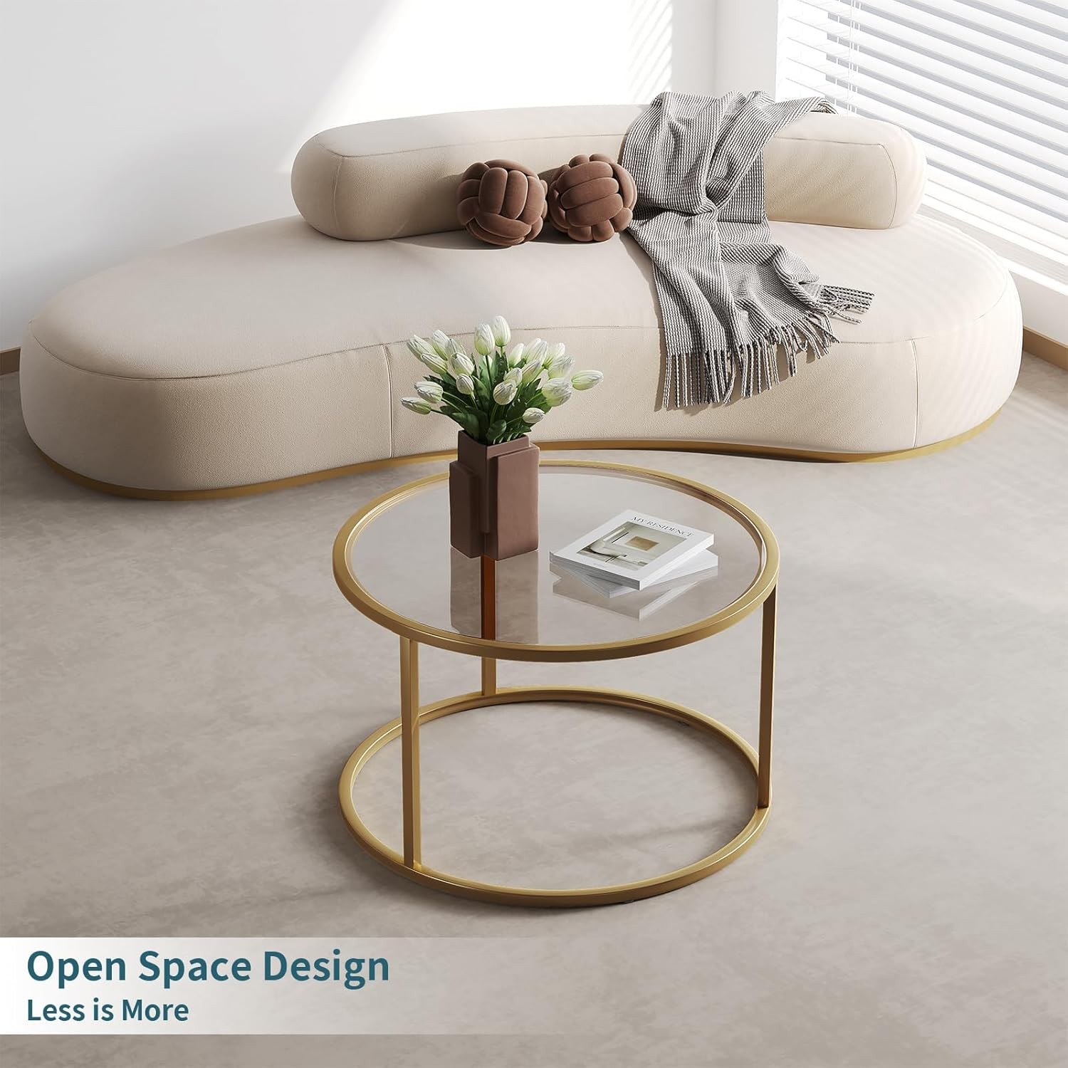 Small Glass Coffee Table Round Gold Coffee Table for Small Space Modern Simple..