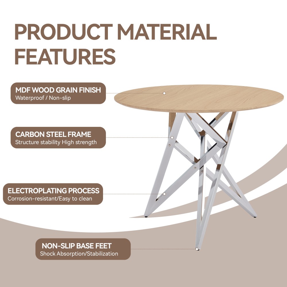 37Inc Round Dining Table Small Round Kitchen Table With Silver Metal Legs