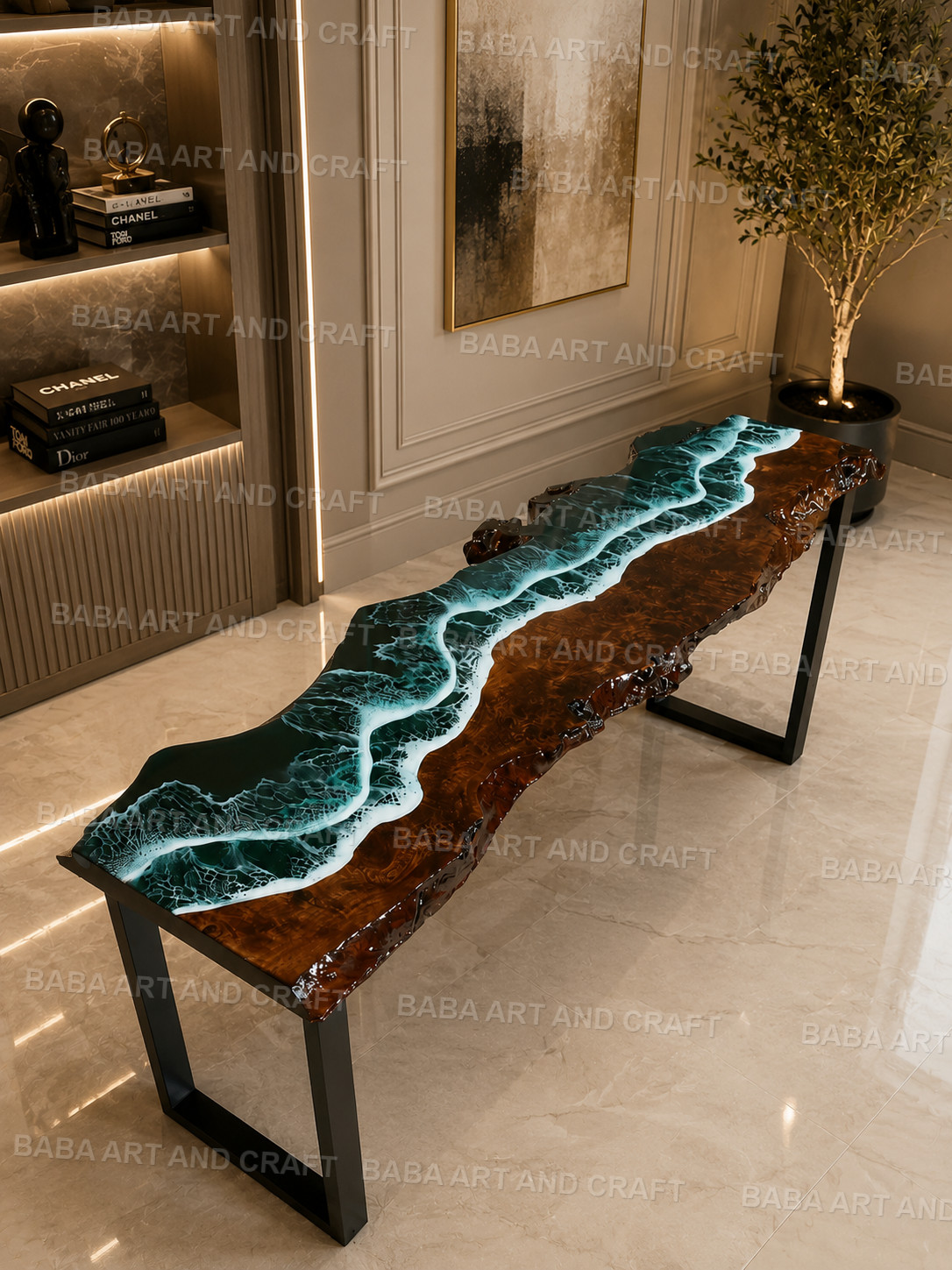Live Edge Walnut Ocean Epoxy Resin Console Table Handmade Entryway Table Ocean