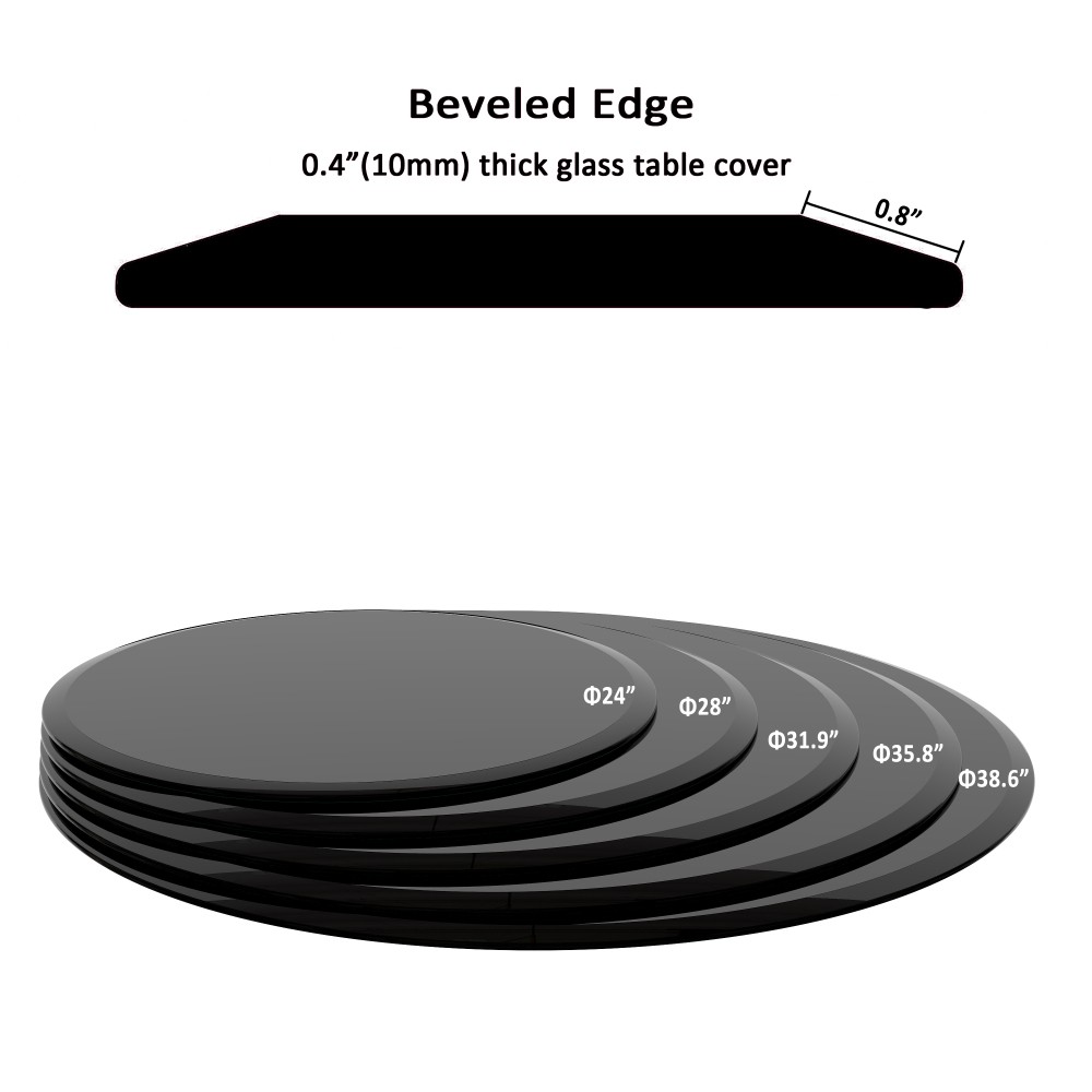 36″ Round Black Tempered Glass Table Top 2/5″ Thick Bevel Polished Edge