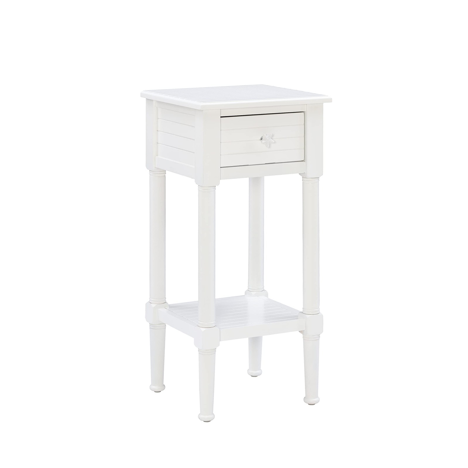 Raleigh White Small Accent Table With Storage And Whimsical Starfish Drawer Pull