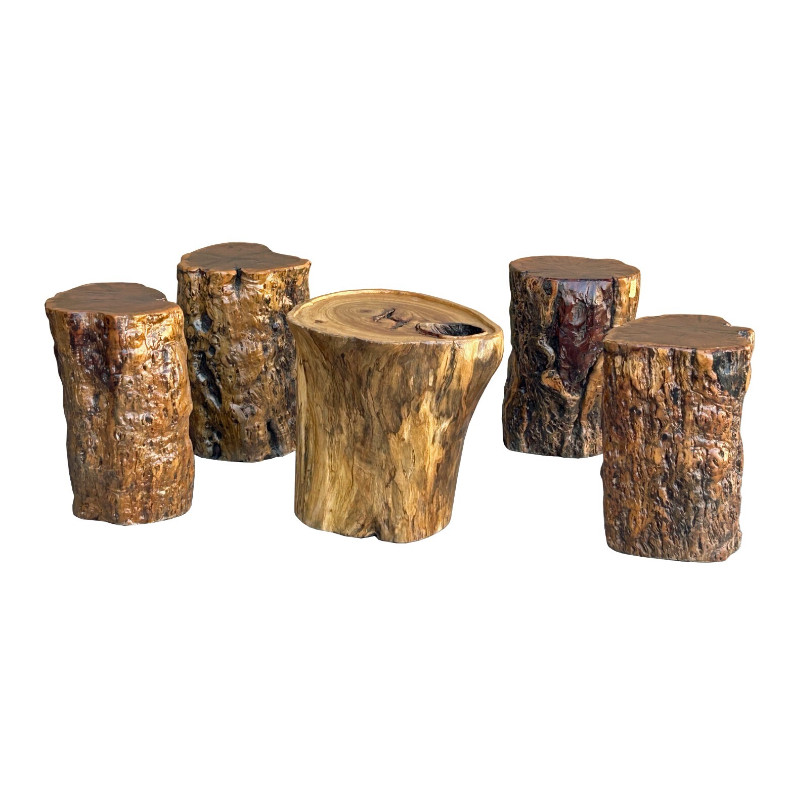 Set of 5 Raw Wood Rough Grain Finish Irregular Shape Short Stool Table ws4826