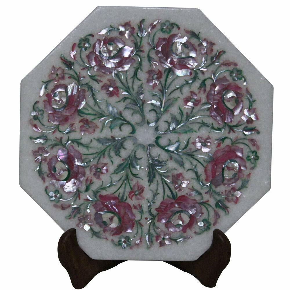 15″ Marble corner Table Top Semi precious stones Inlay Handicraft Work