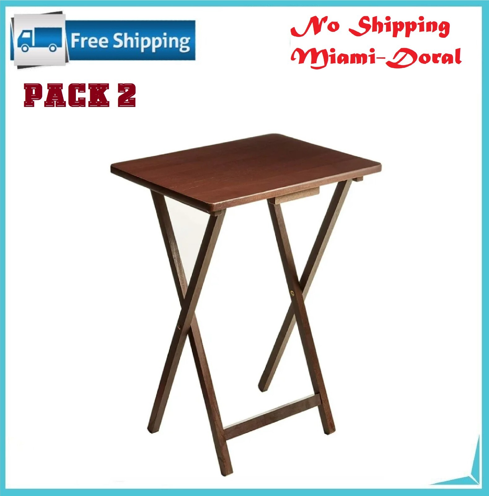 Mainstays Indoor Single Folding TV Tray Table Set of 2 in Walnut L19 x W15 x H26