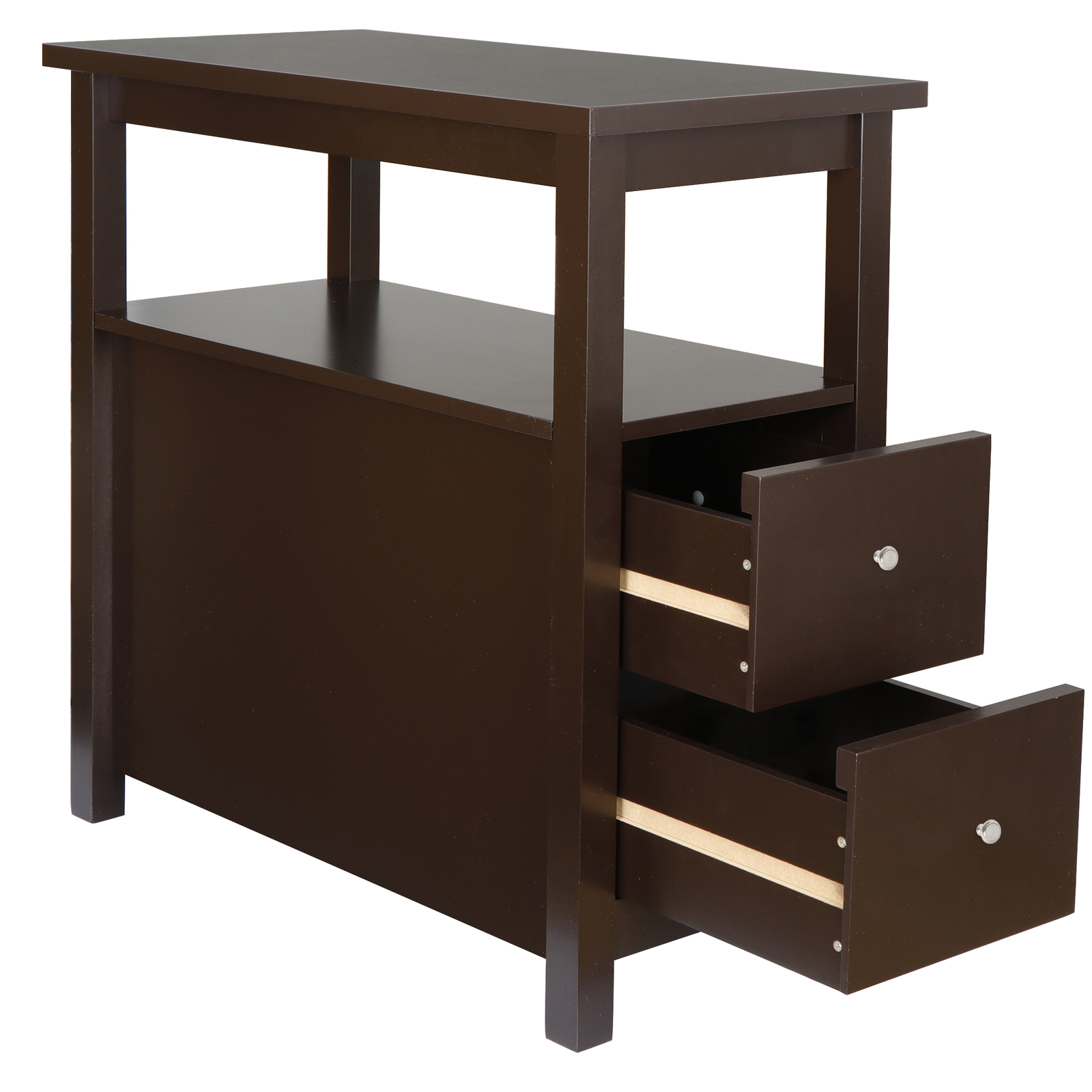 End Table with 2 Drawer and Shelf Narrow Desk for Home Office Storage Unit Brown