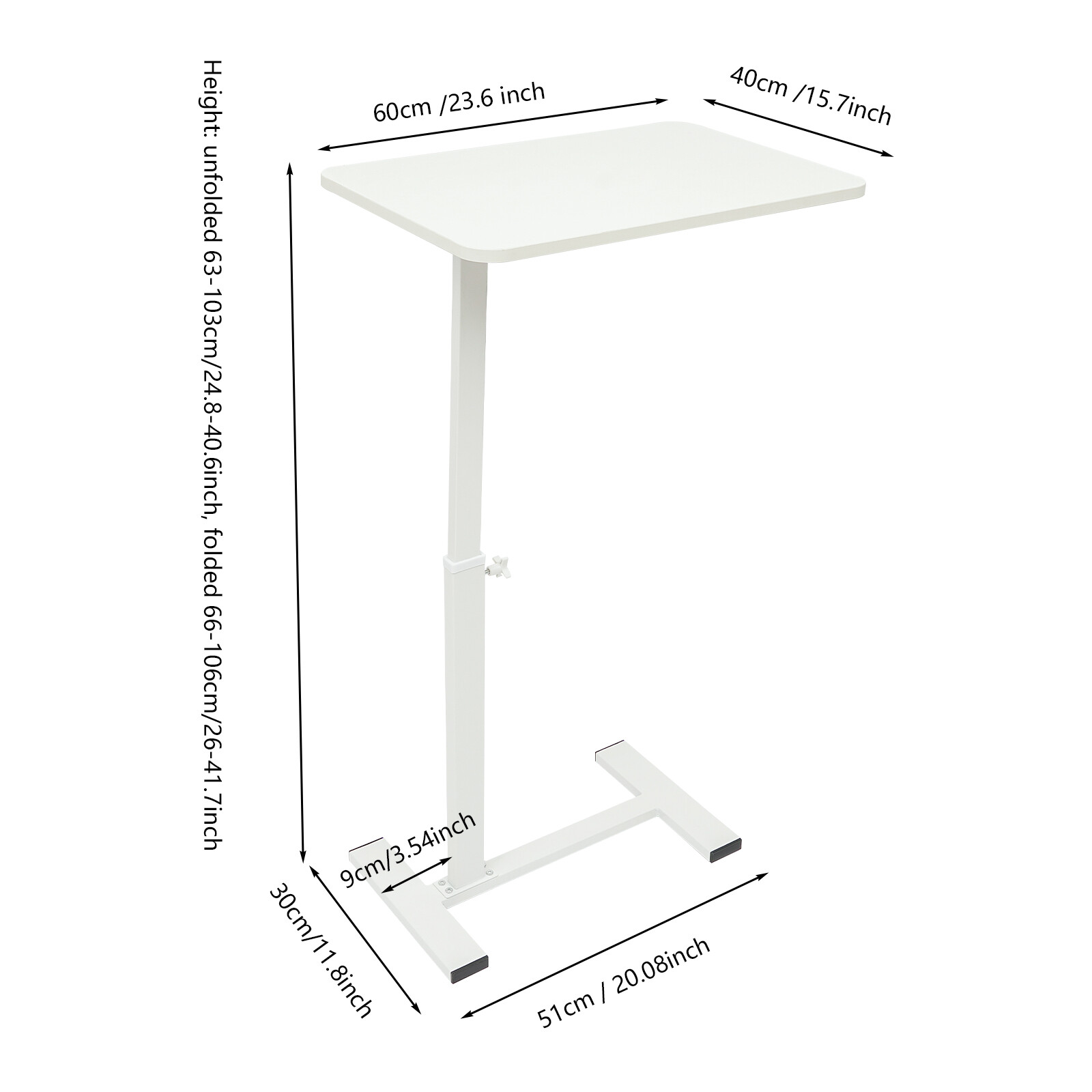 Bedside Table 24.8-40.55″ Height Adjustable Sofa Side Table Rolling Laptop Table