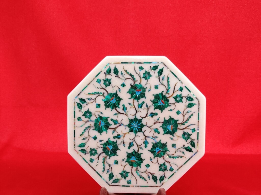 18″ Table Top Inlay Marble Pietra Dura Art Coffee Precious Stones Work Decor h53