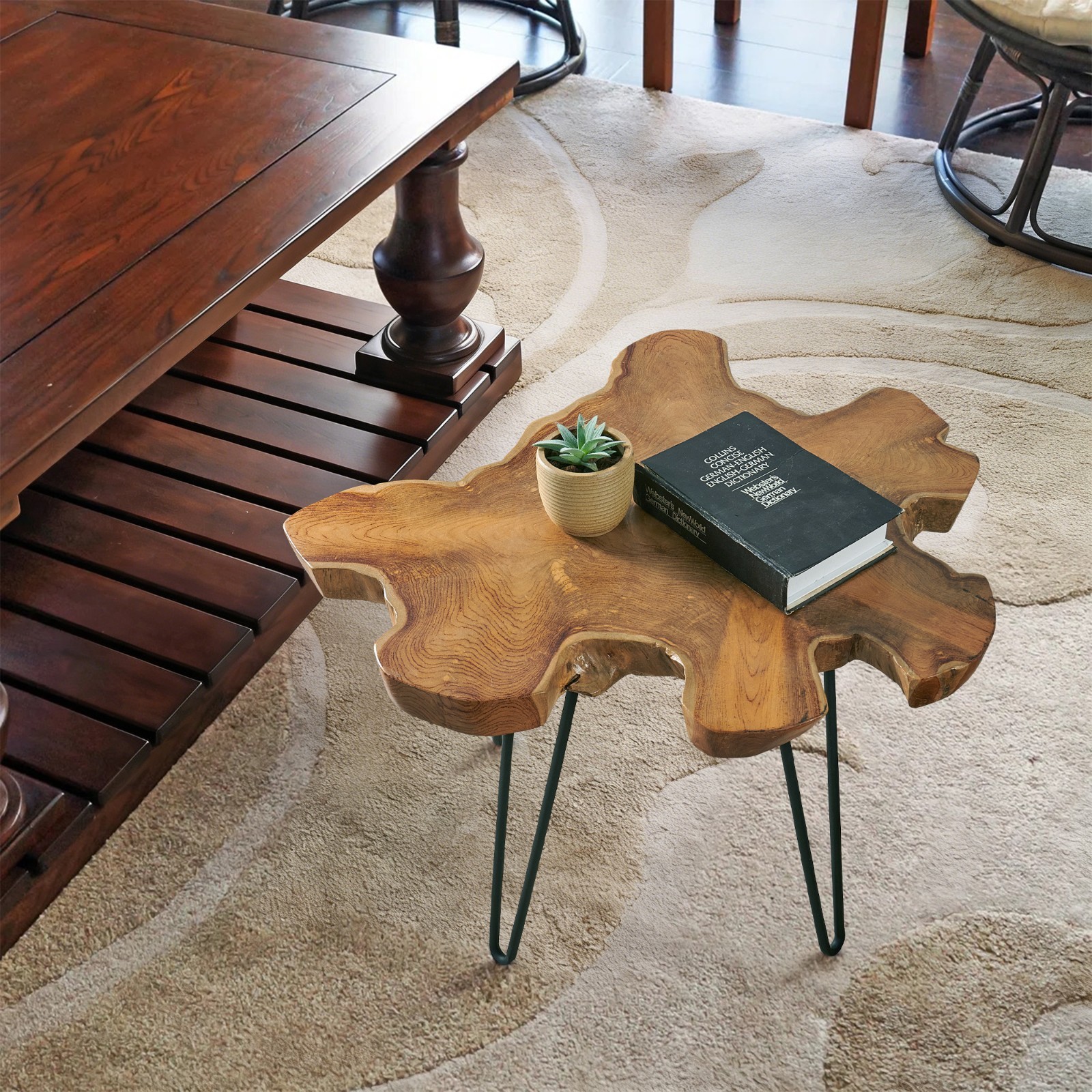 Rustic Teak Wood Slice Coffee Table, Live Edge Coffee Table, Handcrafted