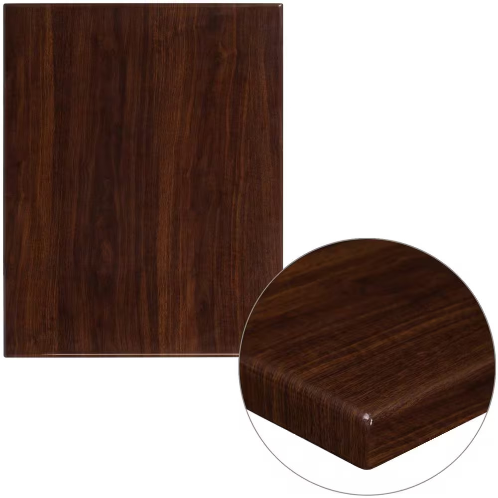 24 In. X 30 In. High-Gloss Walnut Resin Table Top with 2 In. Thick Drop-Lip