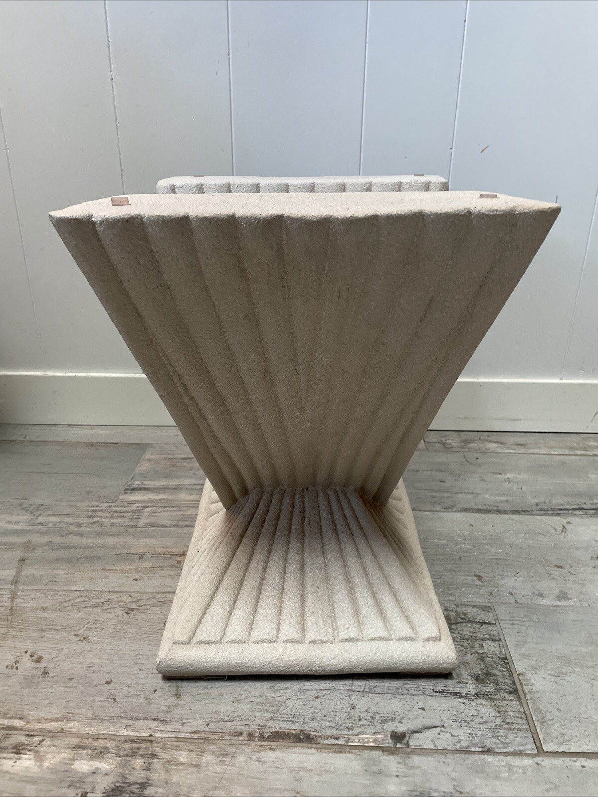 1980s Postmodern Geometric Plaster Console Table With Glass Top