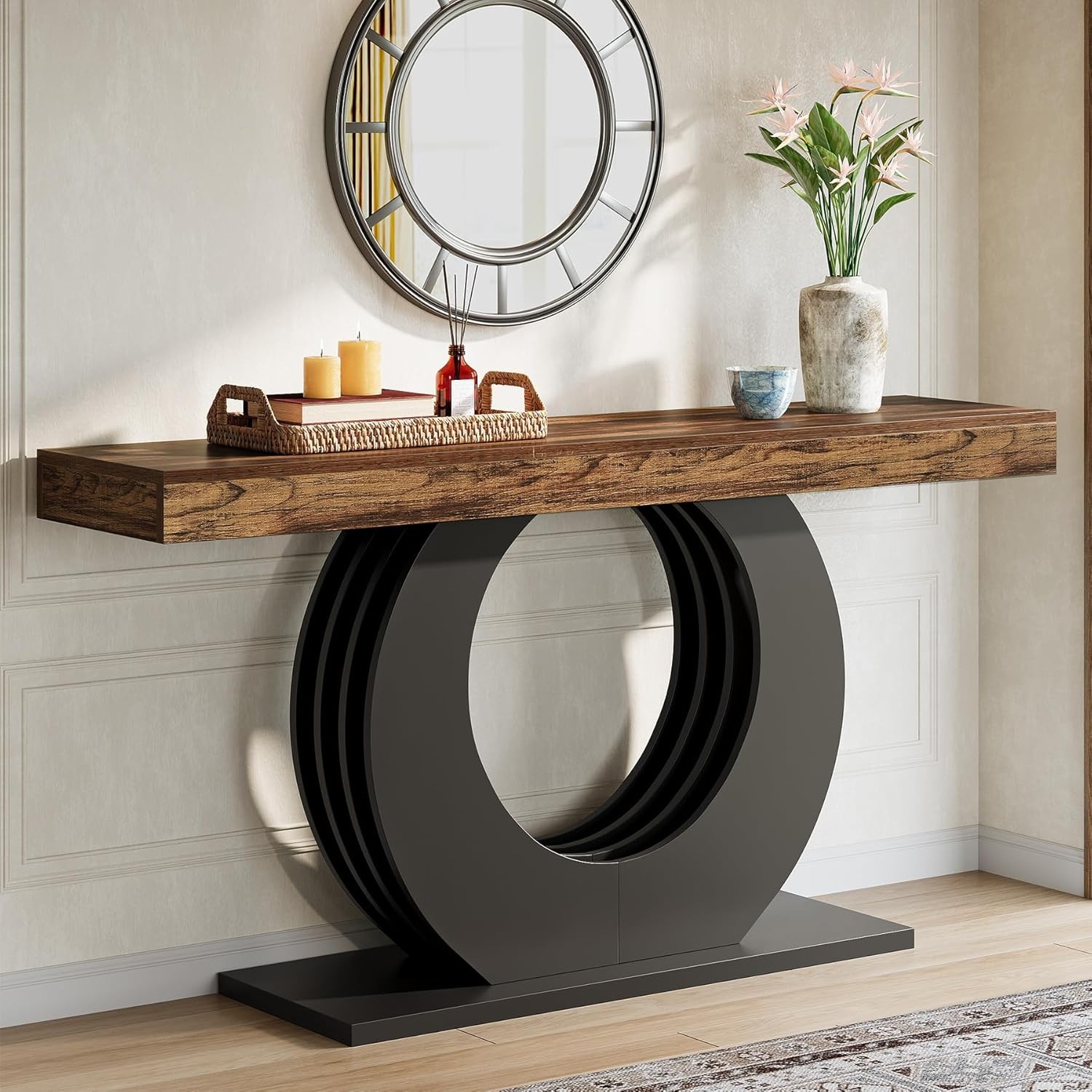Wooden Console Sofa Table, 63-Inch Rustic Industrial Farmhouse Entryway Table