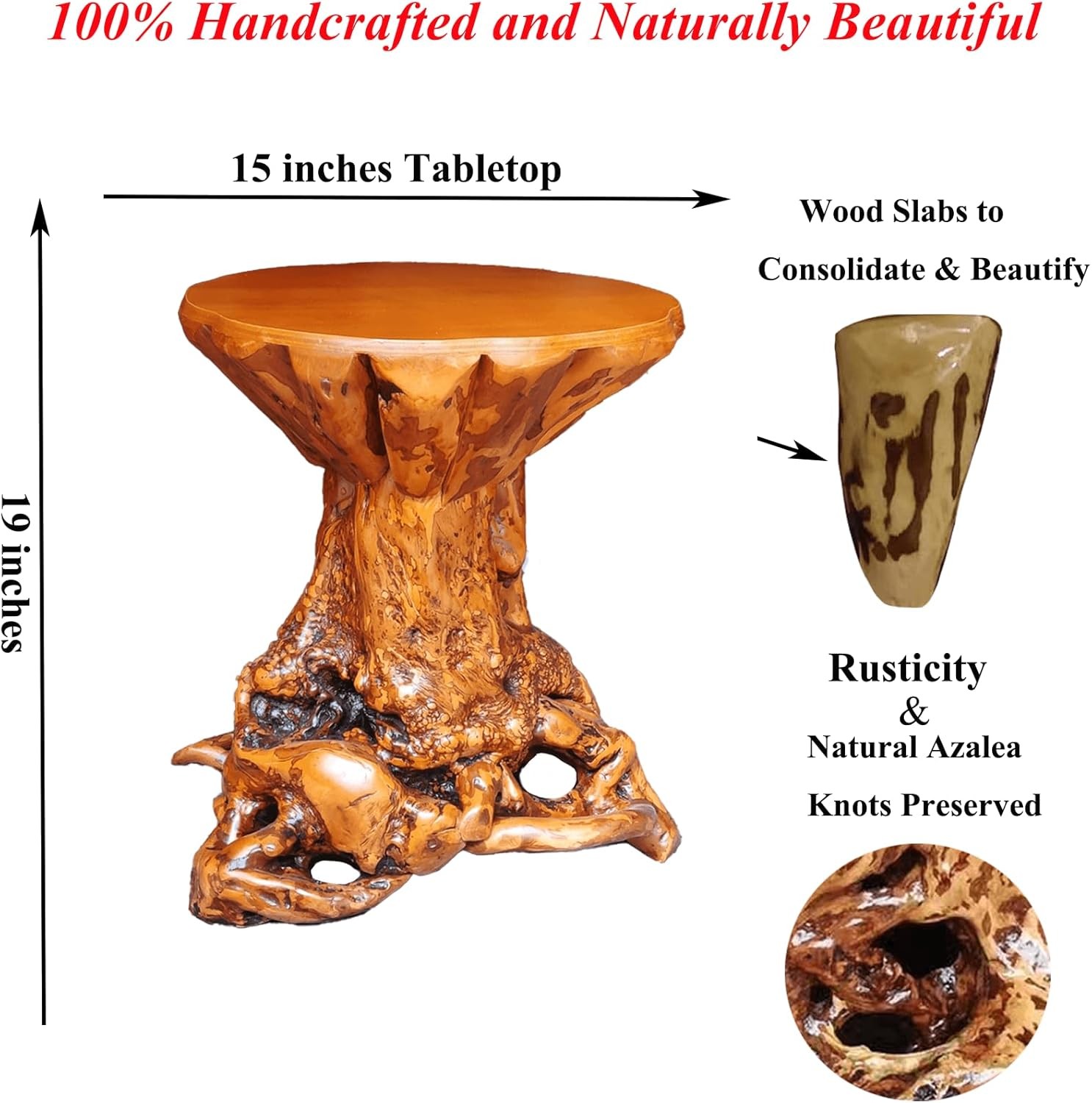 Aotea Crafts Rustic Azalea Tree Stump Root End Table