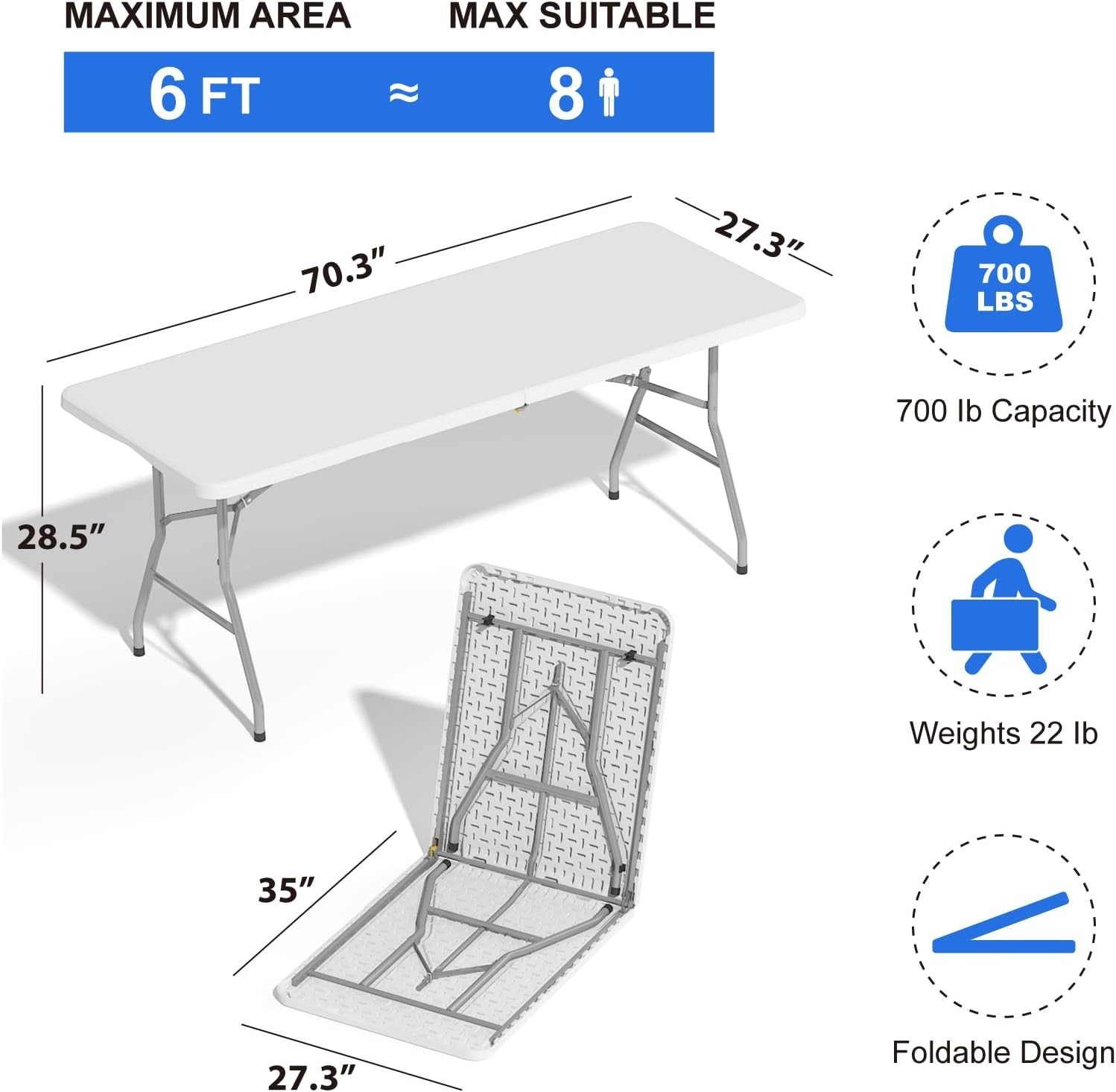 Elegant 6FT Foldable Table for Indoor & Outdoor Events – Sturdy & Lightweight