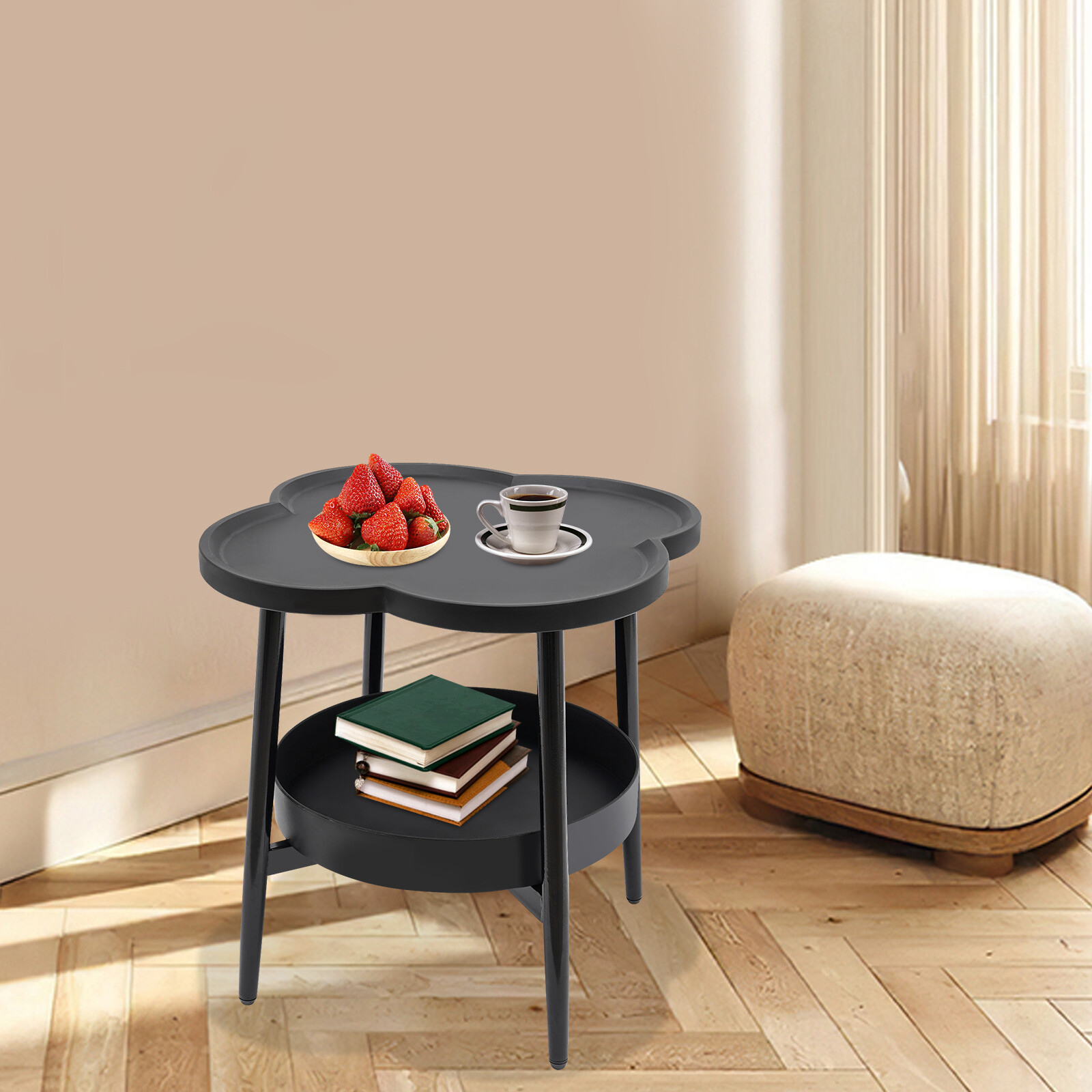 Four-leaf Clover Shape Rich Storage Space Coffee Tea Table With Non-slip?feet