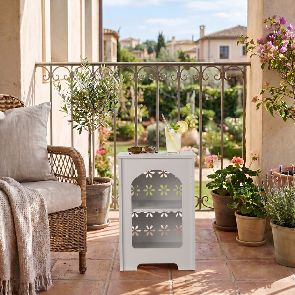 2-Tier Side Table with Storage Nightstand Opening For Indoor Outdoor White