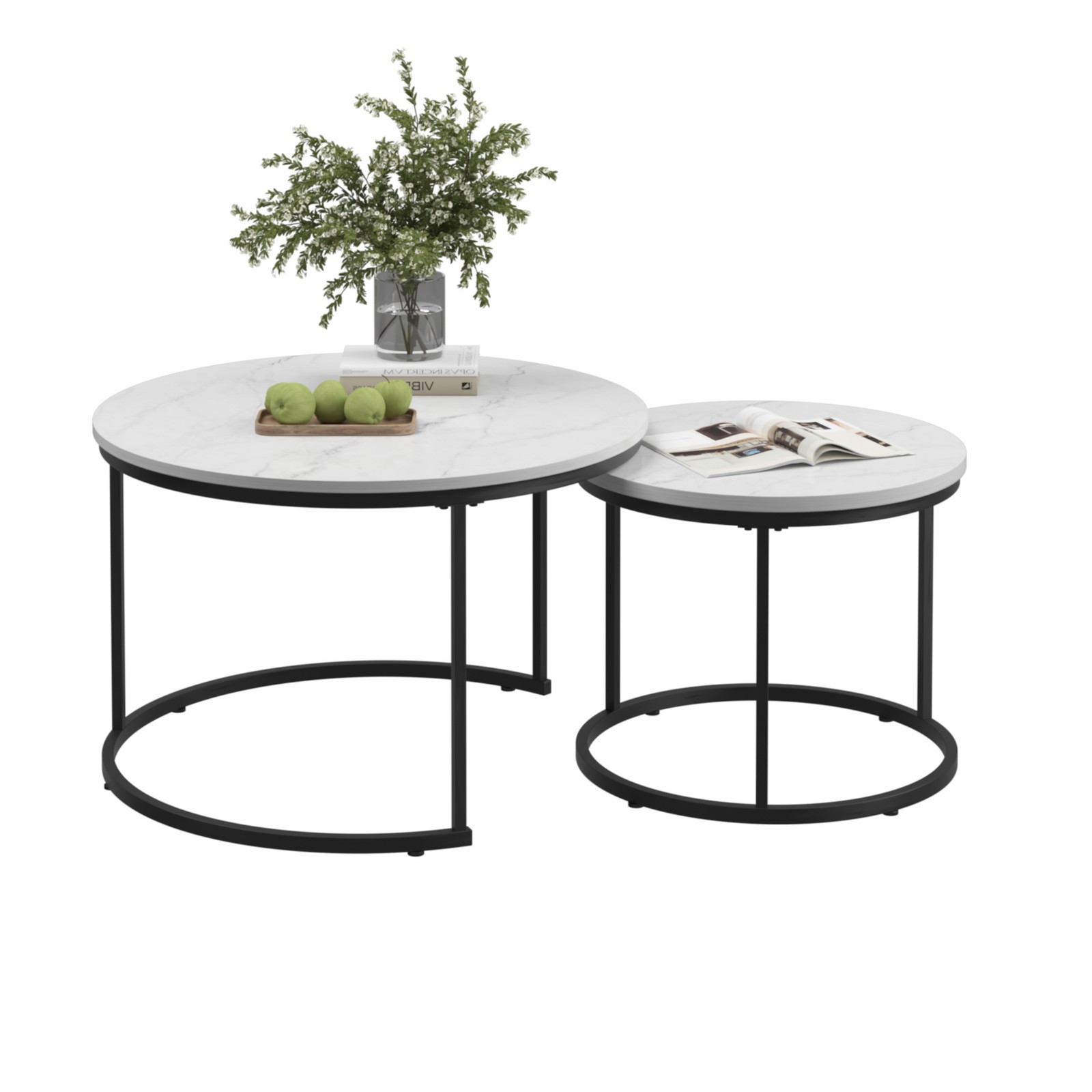 27.6″ Round Nesting Coffee Tables Set of 2 Living Room Sofa Centre End Table