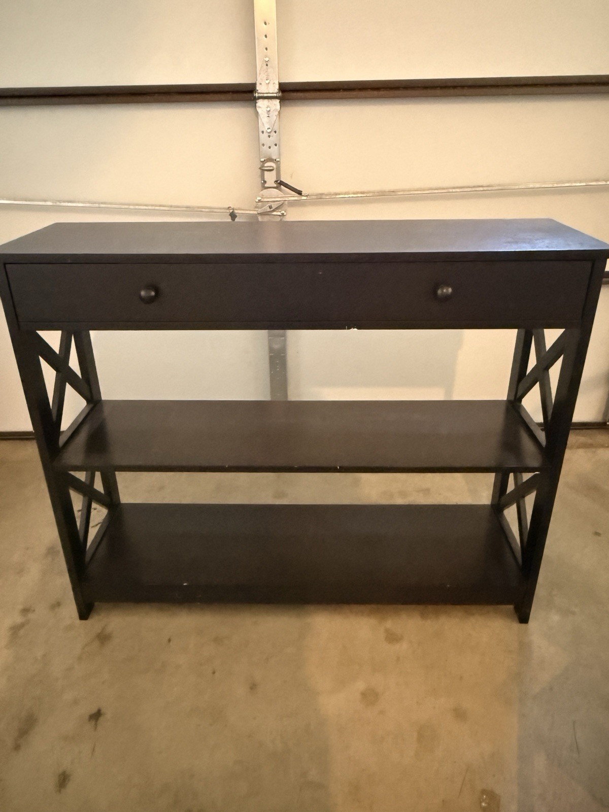 Black Wood Rectangular Console Table 39x12x32, 1 Drawer Knob, Shelf Storage