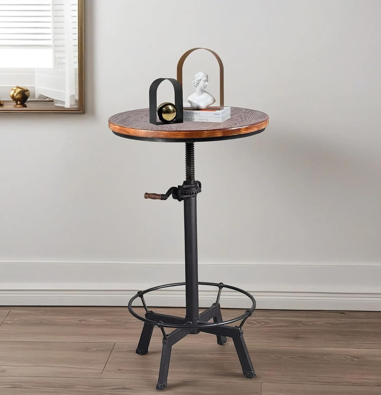 Industrial Bar Table 33.47-39.37inch Height Adjustable Swivel Wooden Top Vintage