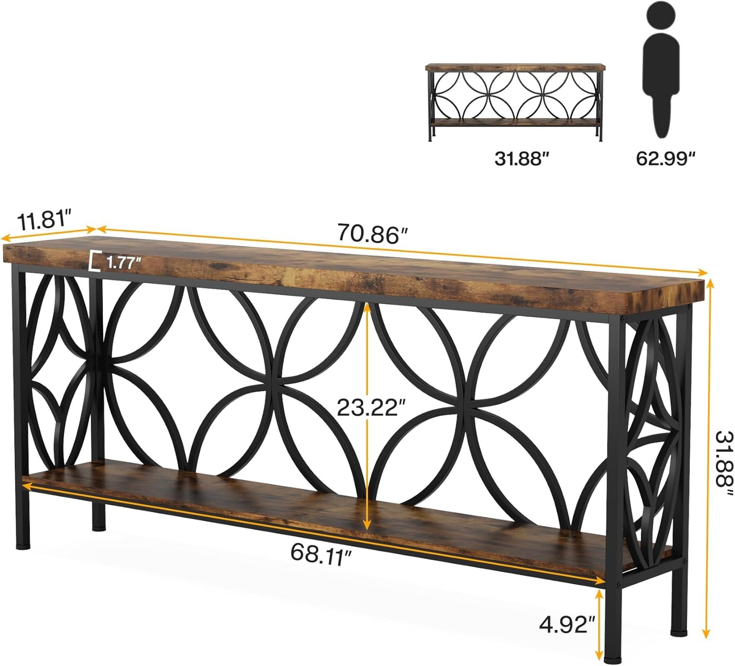 Rustic Brown 70.9in Tribesigns Long Entry Console Table Living Room Behind