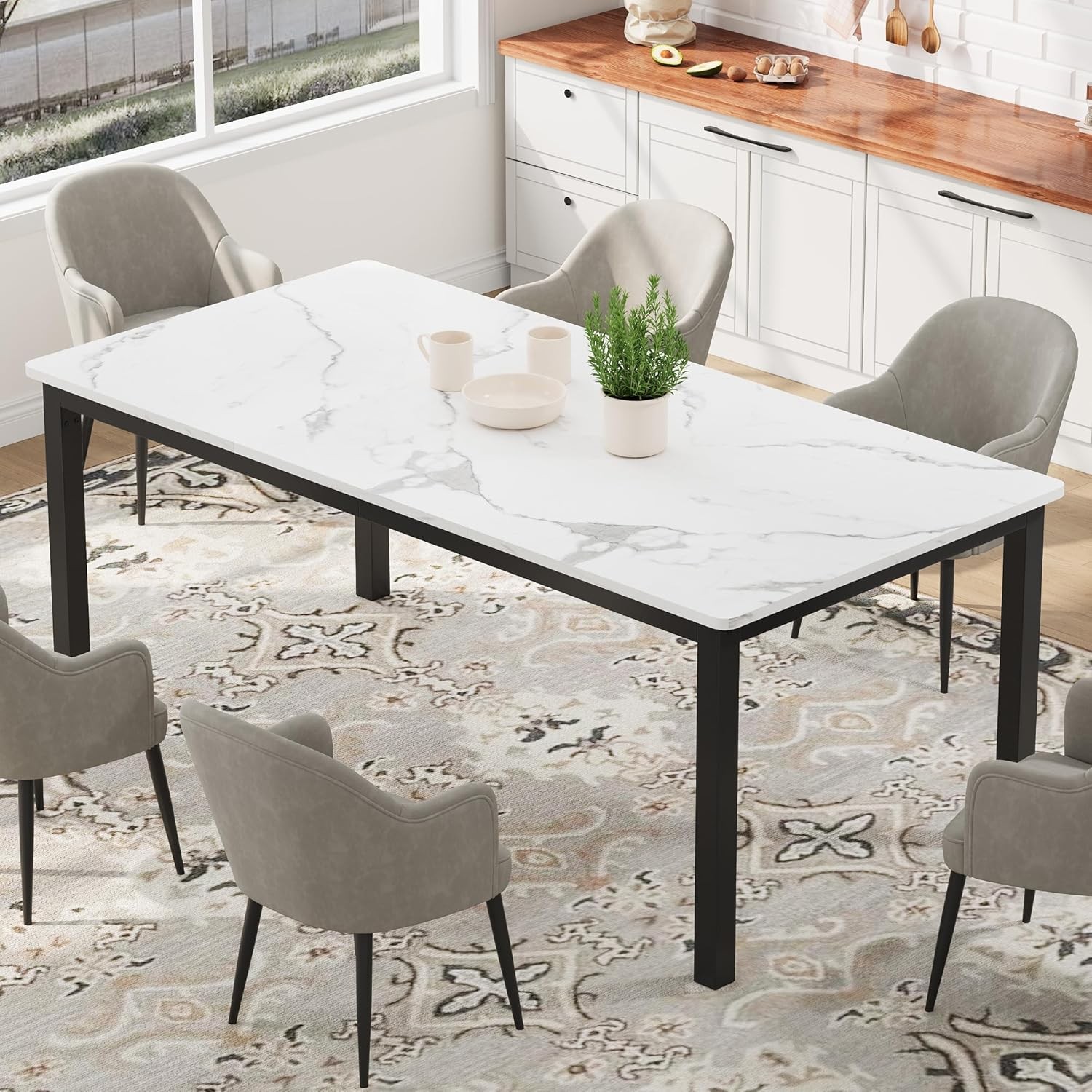 White 70.8 in Industrial Long Large Dining Table for 6-8 People Wooden Kitchen