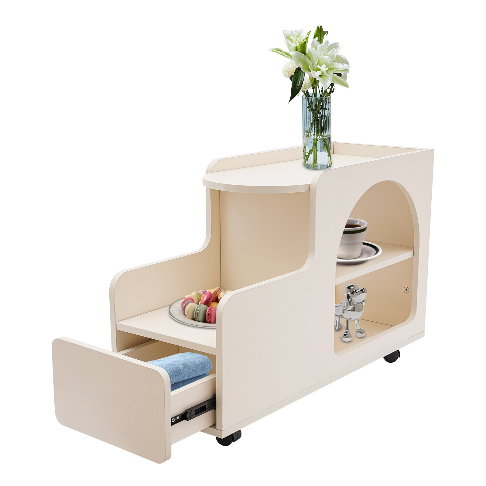 3-Tier Sofa Side Table w/ Drawer Rolling Storage Organizer Mobile Trolley Cart