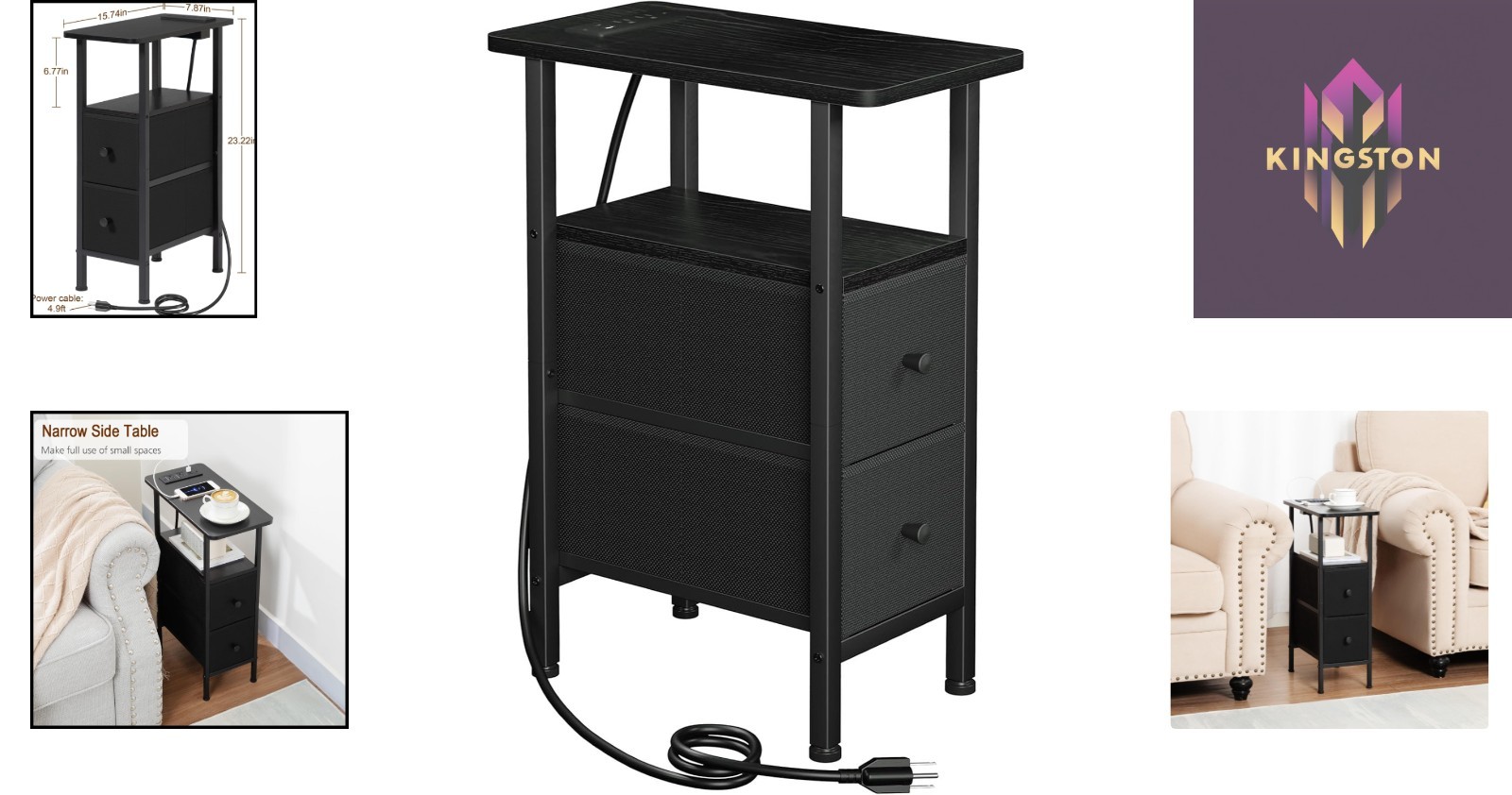 Narrow End Table with Charging Station