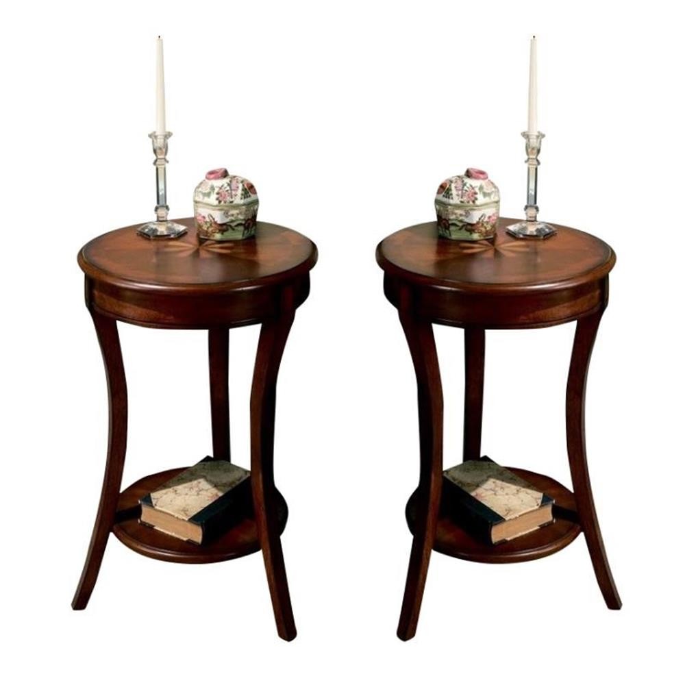 Home Square 26″H Traditional Round Accent Table in Plantation Cherry – Set of 2