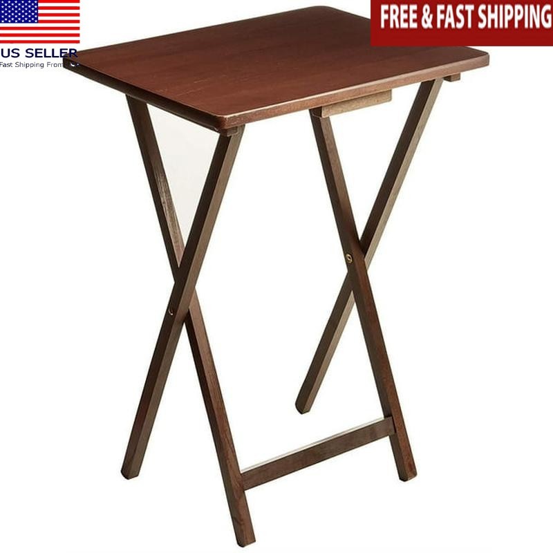 Indoor Folding Tray Table Portable Rubberwood Space Saving Walnut Finish New