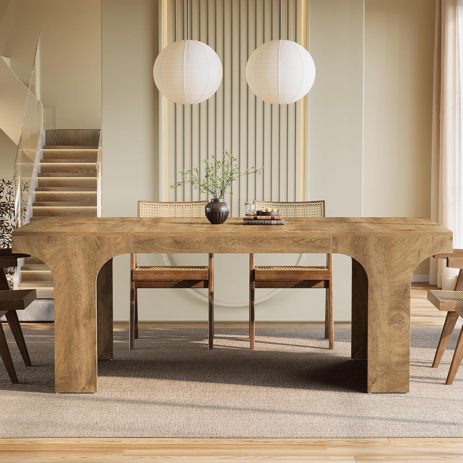 70.87” Large Dining Table for 6-8, Farmhouse Wooden Kitchen Table with Pedestal