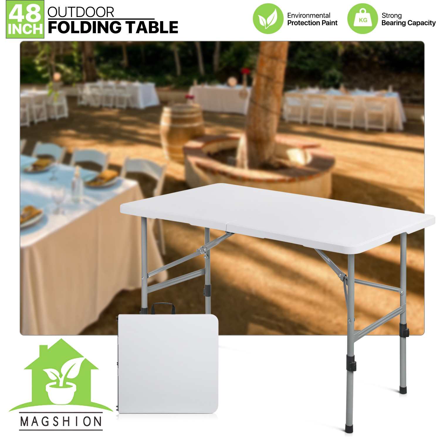 4 Ft White Portable Foldable Plastic Card Table Adjustable Foot Camp Picnic Desk
