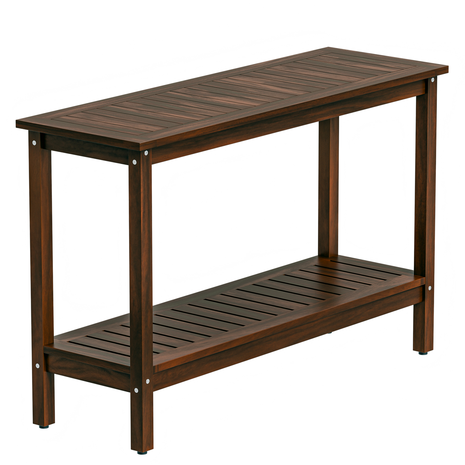 Outdoor Wooden Console Table with 2 Tier Shelf Patio Side Accent Table Coffee
