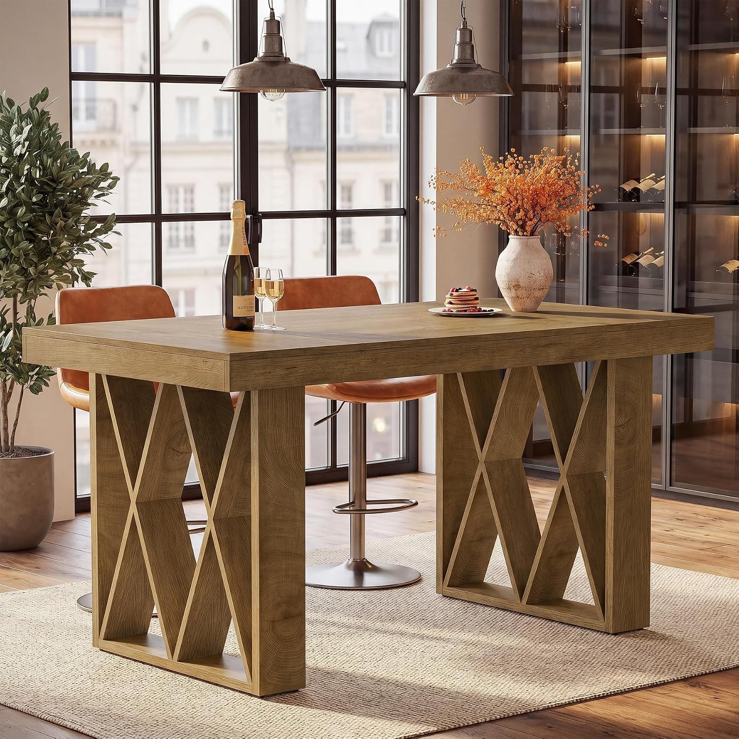 63″ Rectangular Bar Table Farmhouse Long Counter Height Pub Table for Bistro