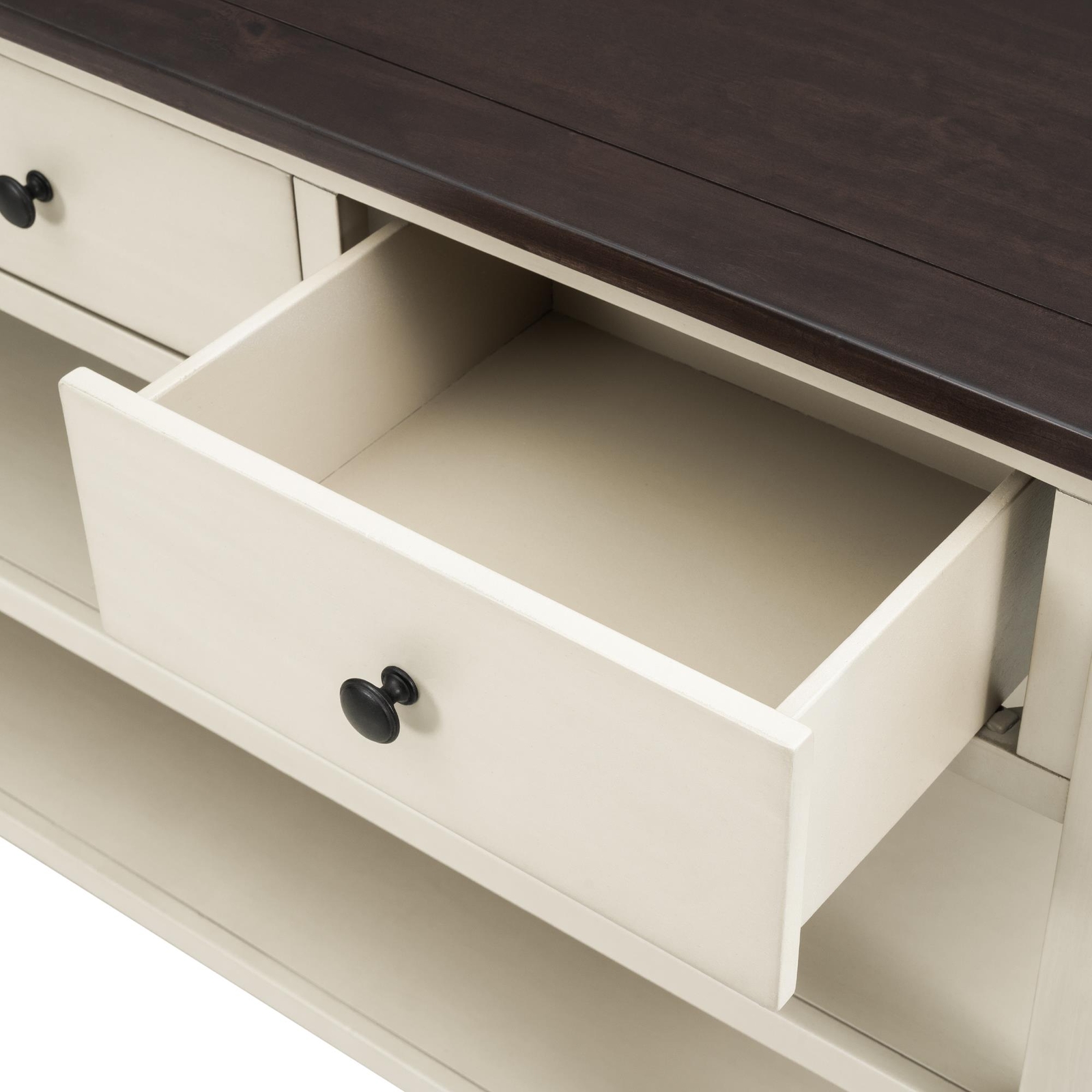 Retro Design Console Table with Two Open Shelves Pine Solid Wood Frame and Legs