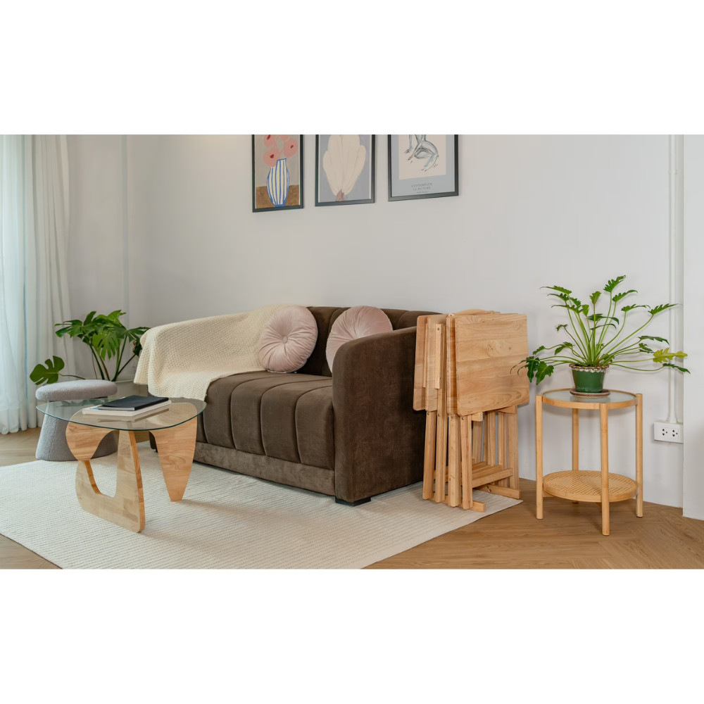 Mainstays 4-Piece Folding TV Tray Table Set with Rack, Natural Wood, 19″x15″x26″