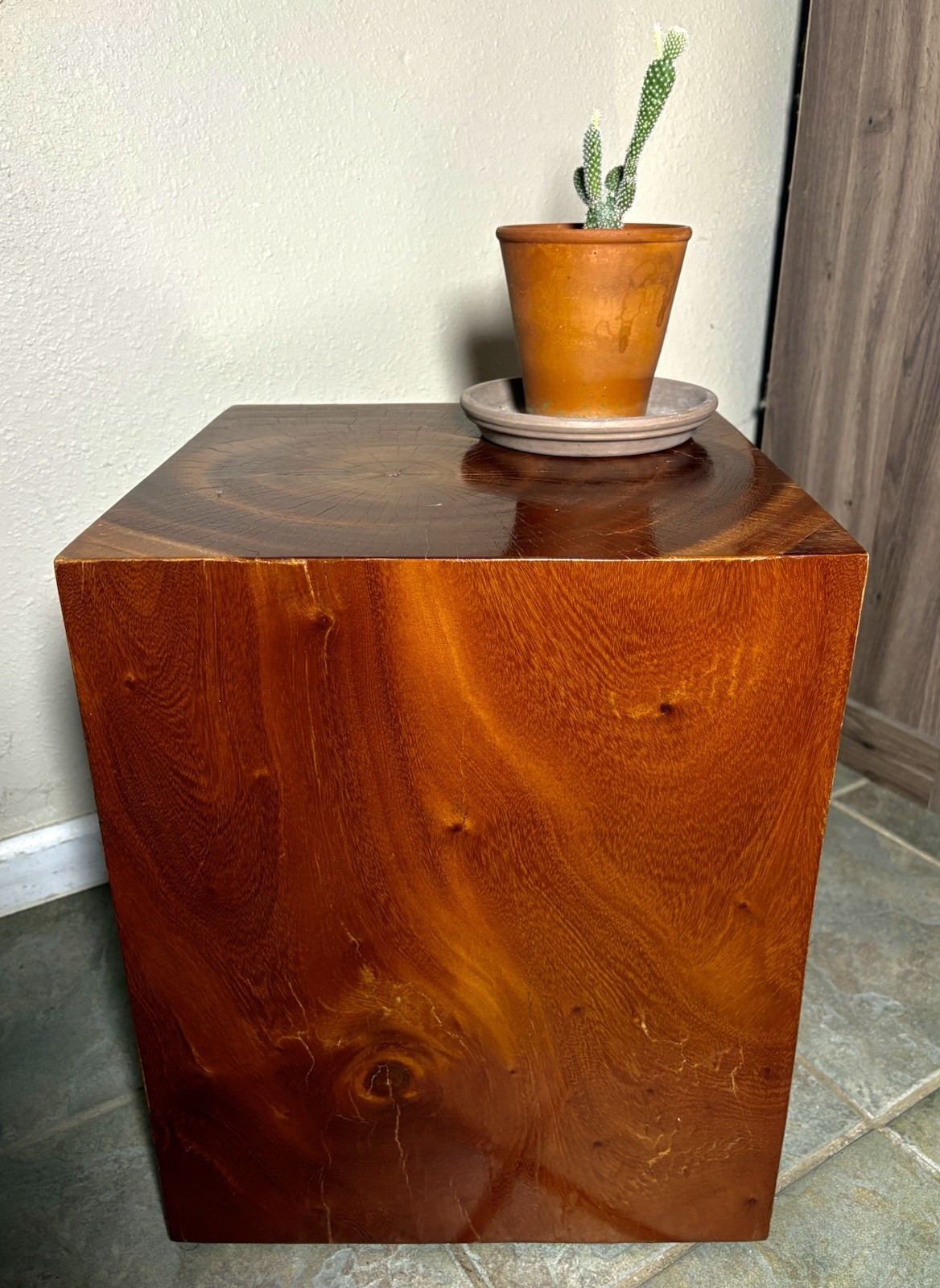 Teak Solid Wood Cube Side Table Stool Plant Stand