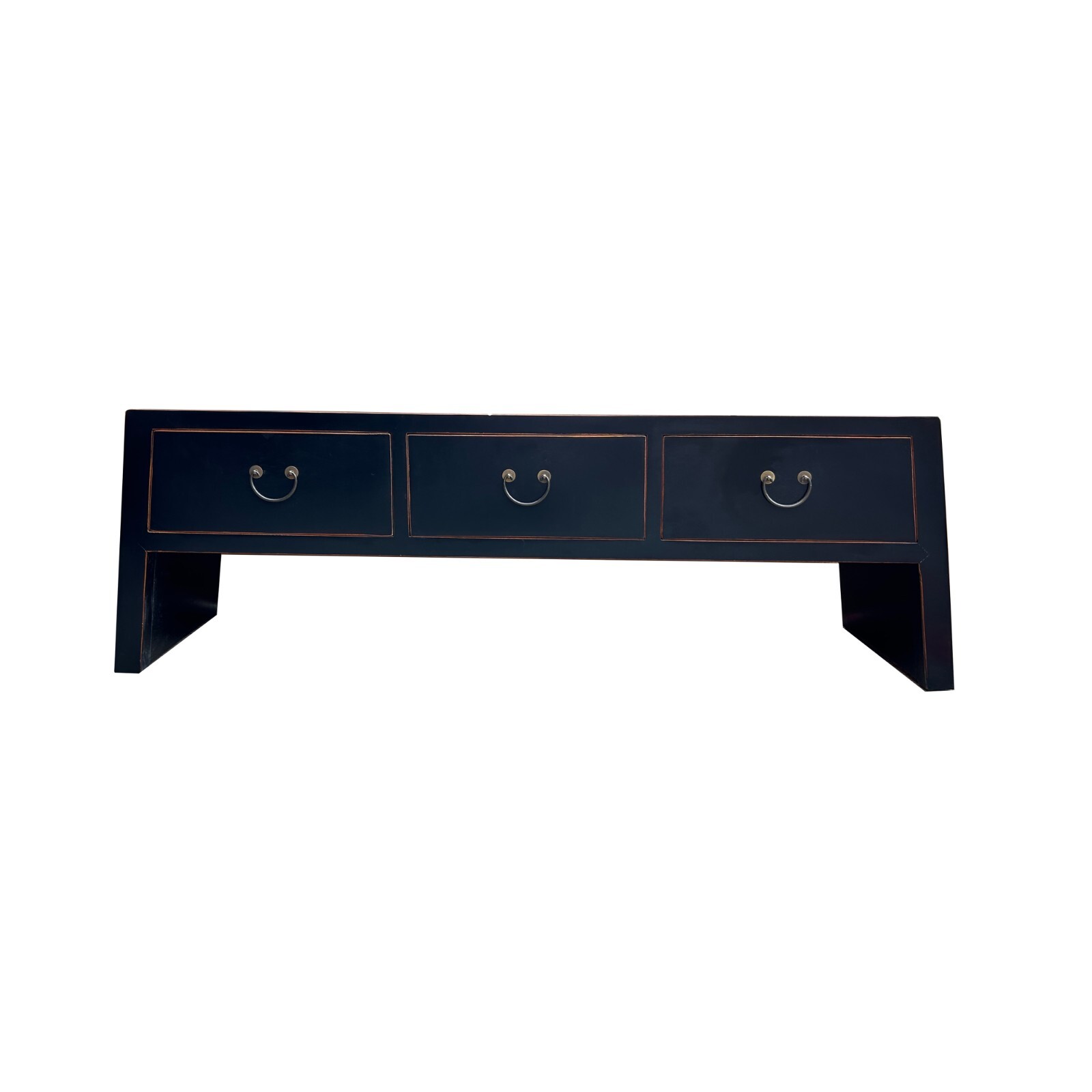 Black Lacquer 3 Drawers Trapezoid Low TV Stand Console Table Cabinet ws4241