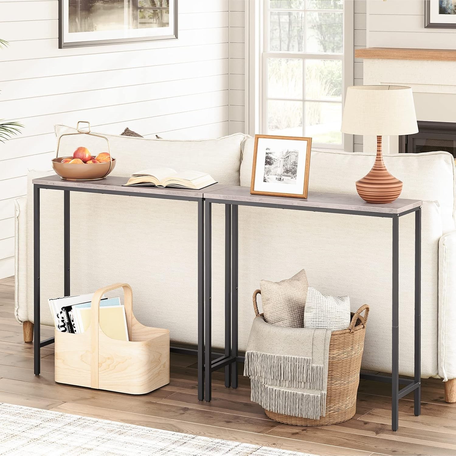 Elegant 29.5″ Narrow Console Table in Greige & Black – Perfect for Small Spaces