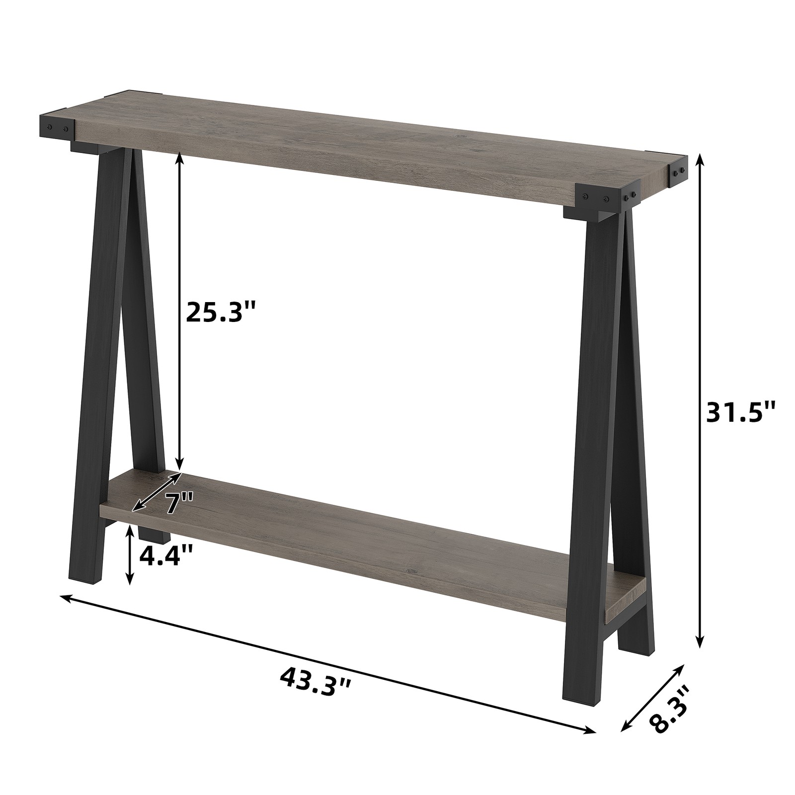 43.3-Inch Farmhouse Console Table, 2-Tier Wooden Entryway Table with Storage