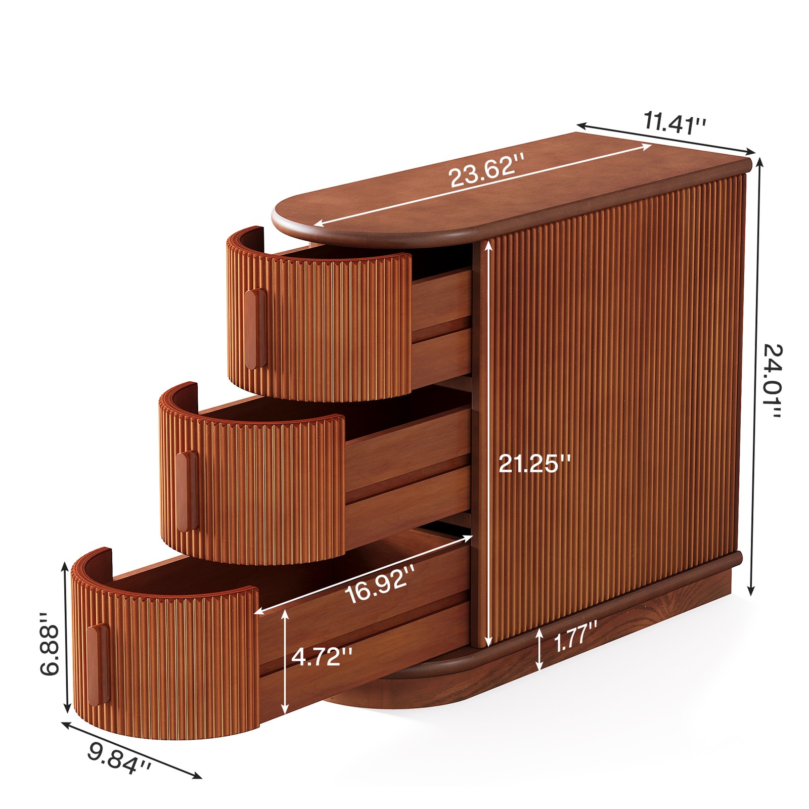 3-Drawer Wooden End Table, Modern Slim Sofa Side Table, No Assembly Required