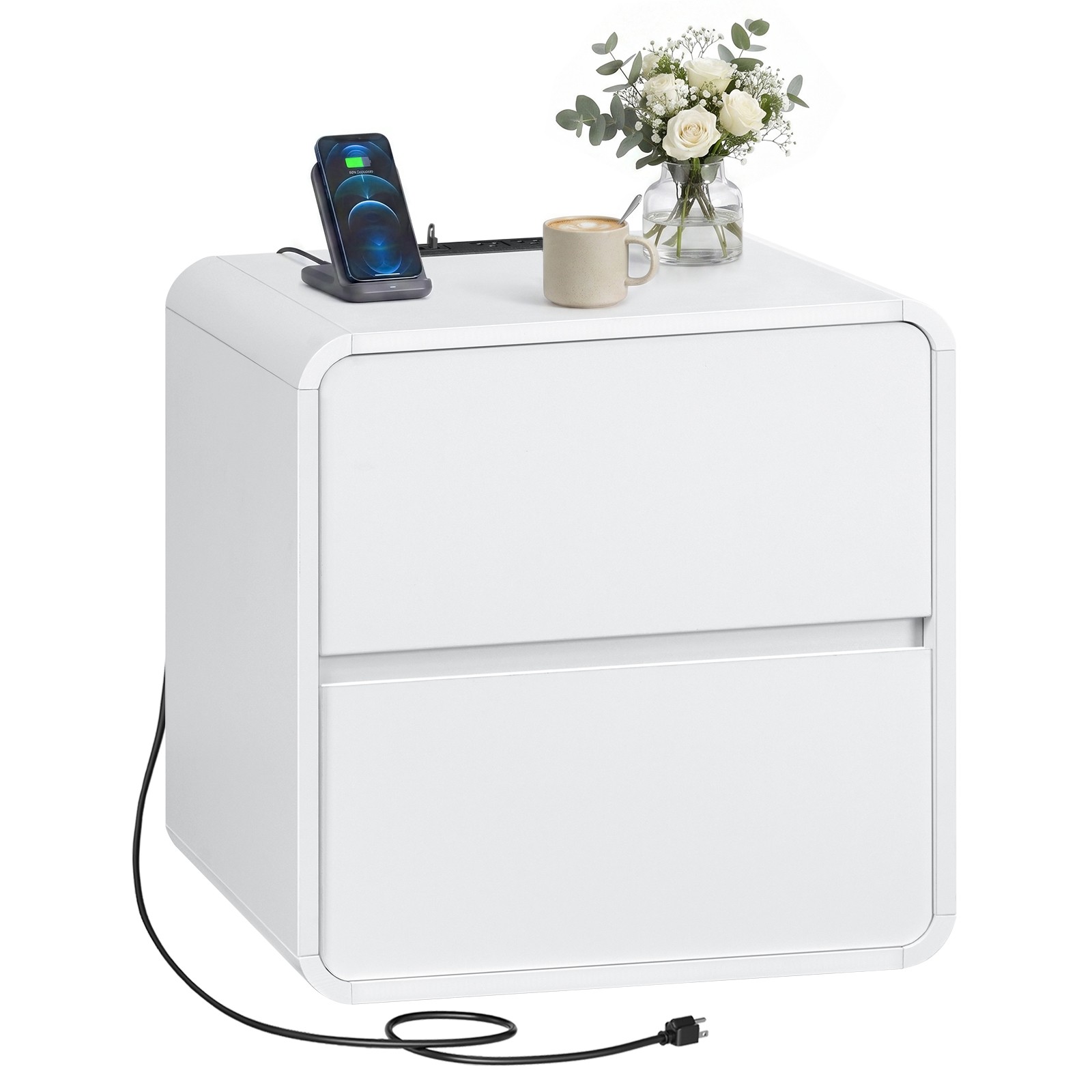 Side Table with Charging Station End Table Bedside Table 19.7″ x 15.7″ x 19.7″