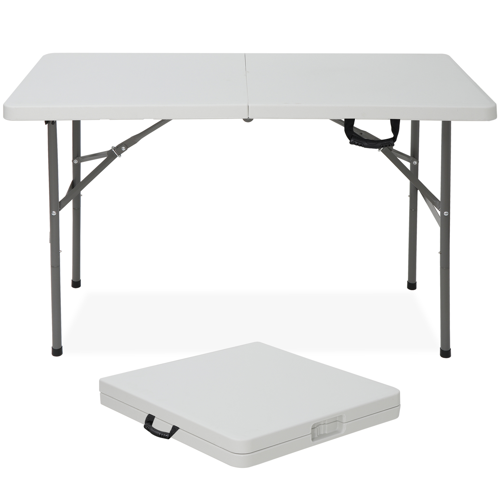 4FT Plastic Folding Table Fold-in-Half Picnic Camping Table with Carrying Handle