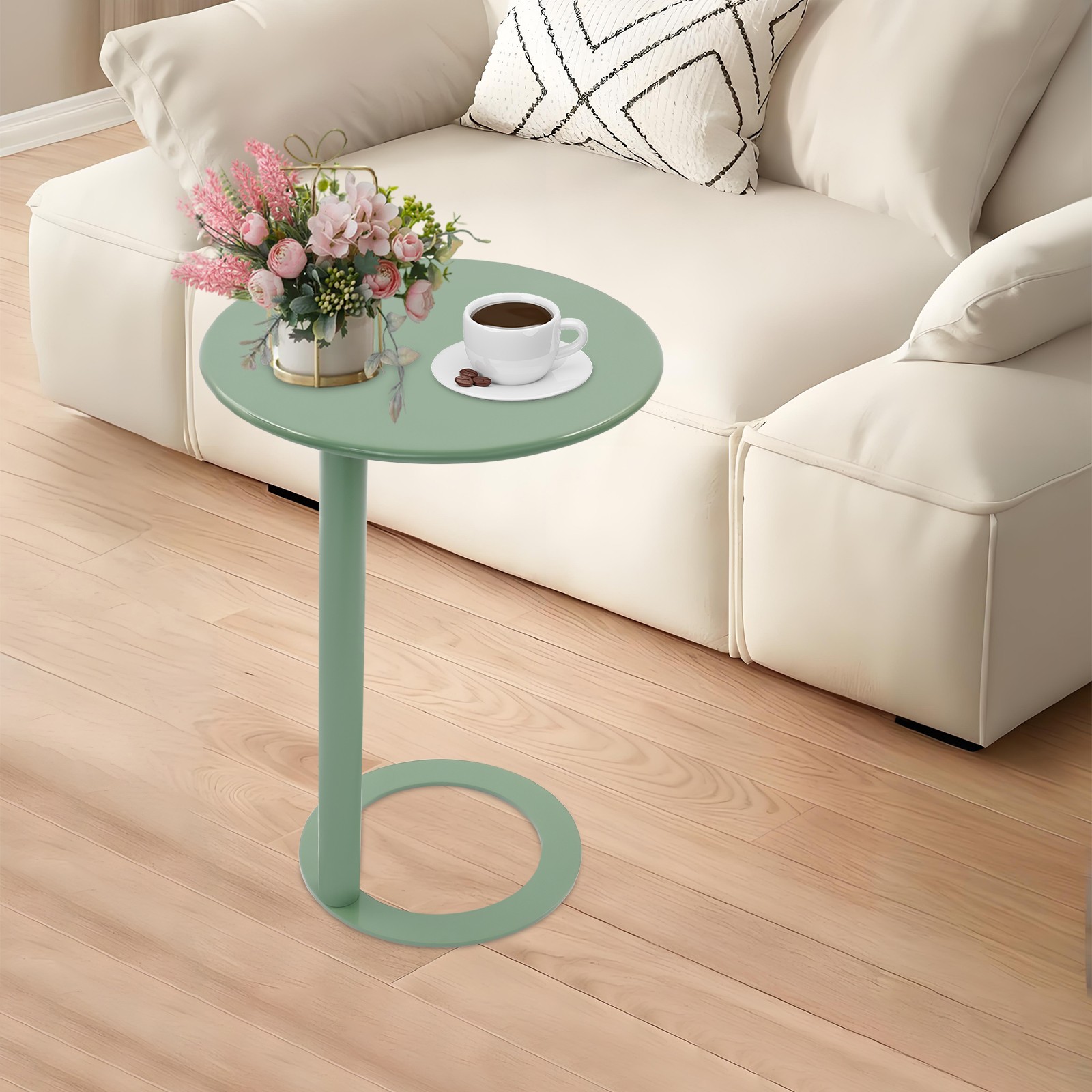 Iron Coffee Table with 30kg Load Capacity Free Standing C-Shaped Sofa Side Table