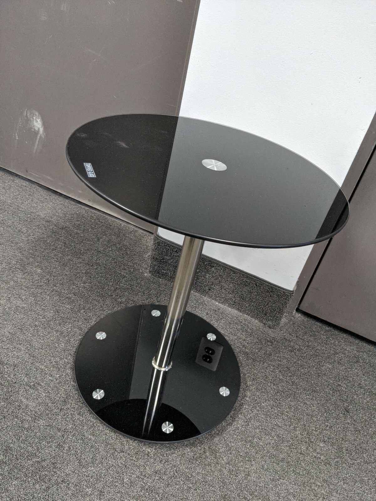 Mini Tempered Glass Side Table (Comes New In Box) 17″ Dia X 19.5″ Height BLACK