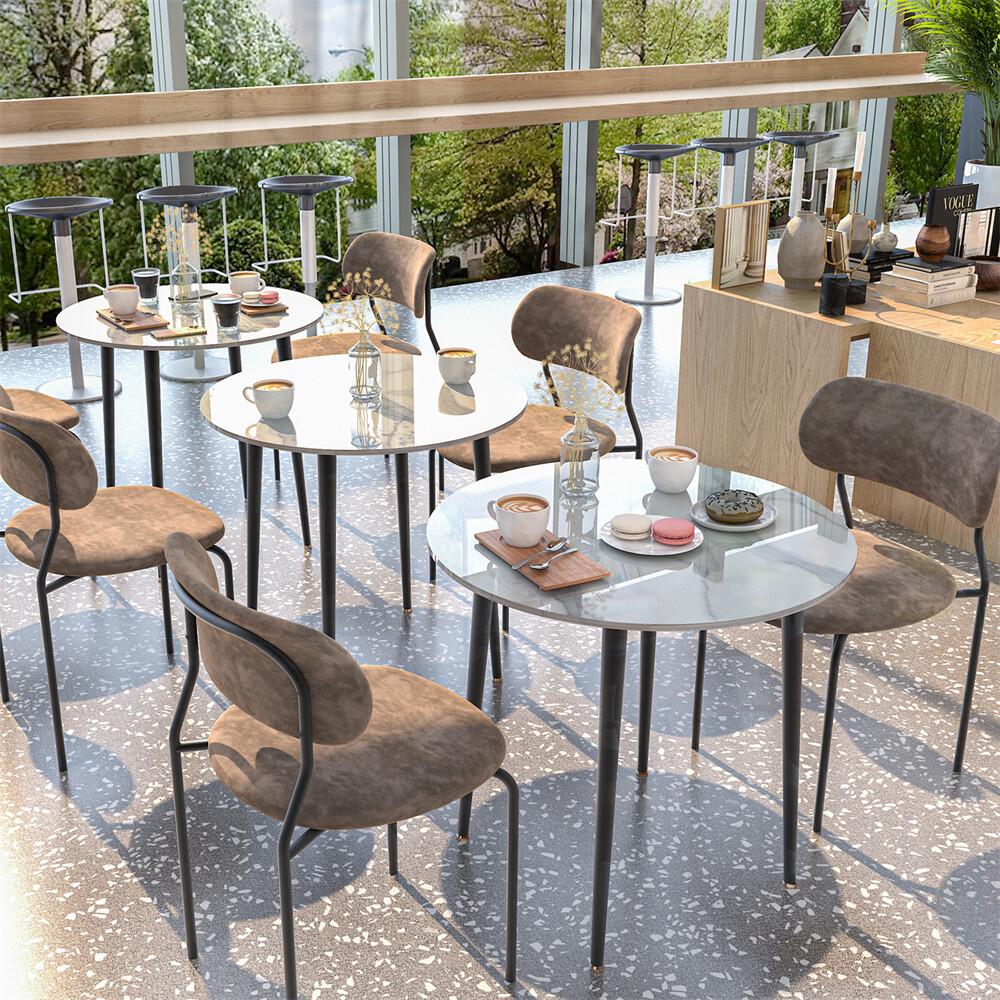 Mid-Century Modern Kitchen Dining Table with Marble Top for Home Cafe Restaurant
