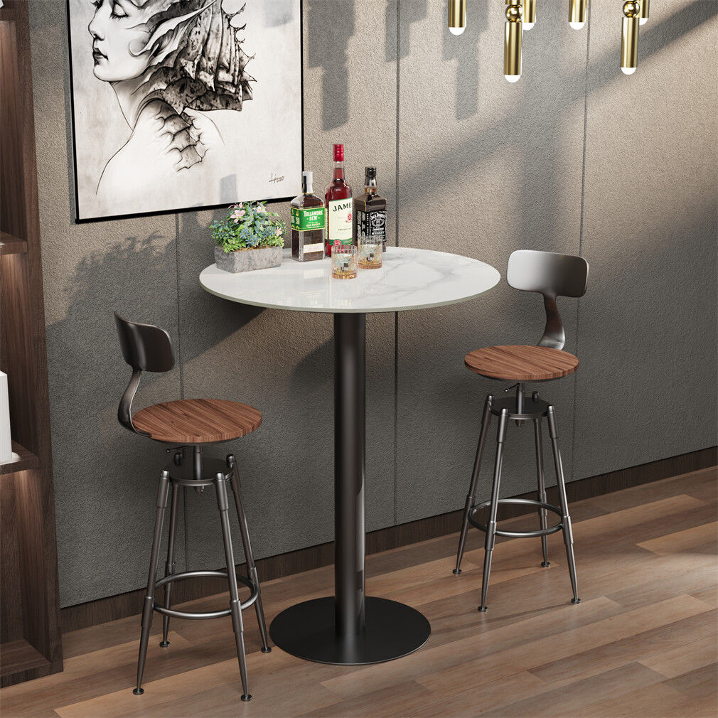 Unique Round Bar Table Sintered Tall Bistro Pub Table Dining Coffee Table 105cm